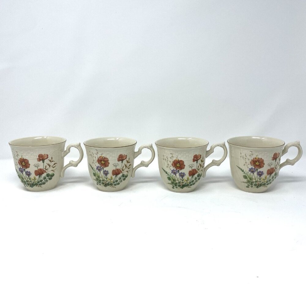 Mikasa Margaux Fine Ivory Teacup Coffee Cup Set of 4 Floral Gold‎ Rim